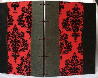 Inspiration boudoir. Carnet d'artiste, de voyage, d'écriture. Reliure copte, pages blanches, rouges, grises et noires.