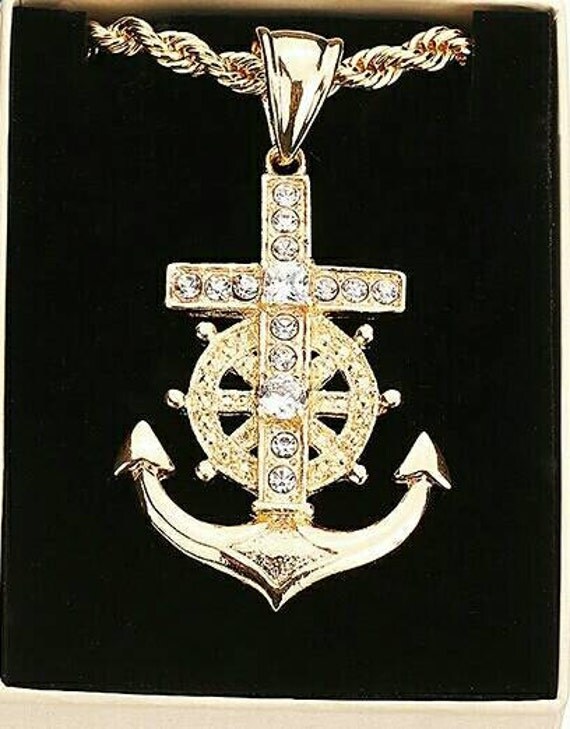 Jesus anchor and wheel pendant gold necklace by HRMProducts5127