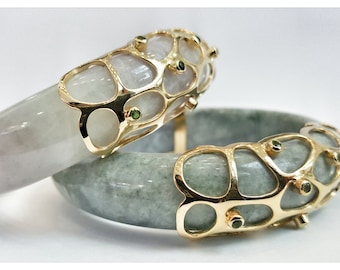 Jade Bangle with sapphires - Silver925 ,made in Thailand.