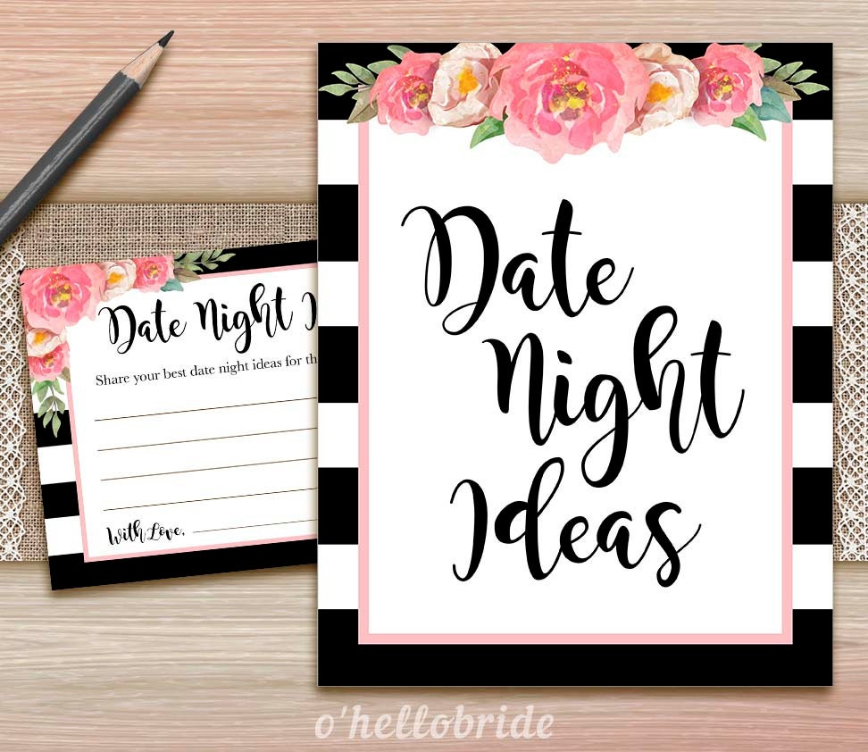 Date Night Ideas for Newlywed Pink Bridal Shower Printable