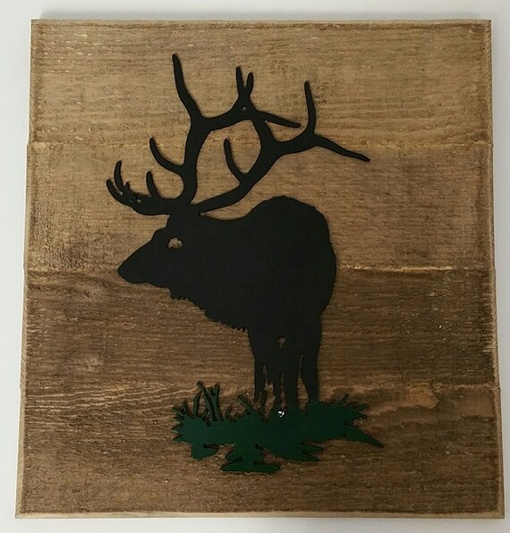 Bull Elk Metal Art On Wood Wall Hanging. by ArizonaIronWorks