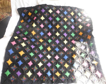 Hand stitched cathedral window quilt wall hanging