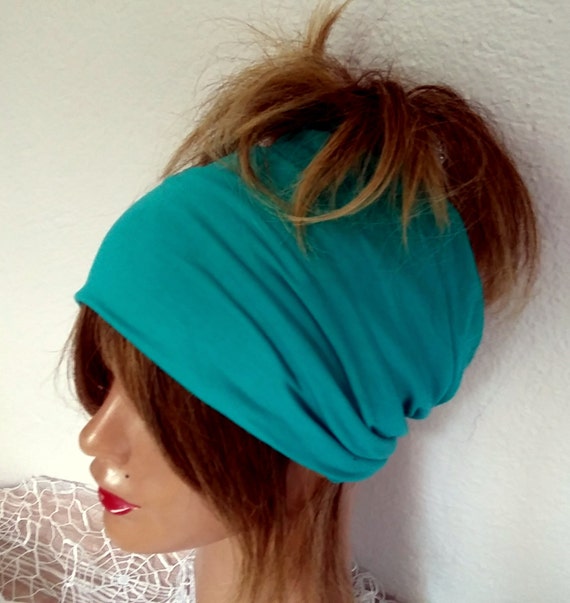 Turquoise Headband Cotton Headband Boho Scarf by MimosaKnitting