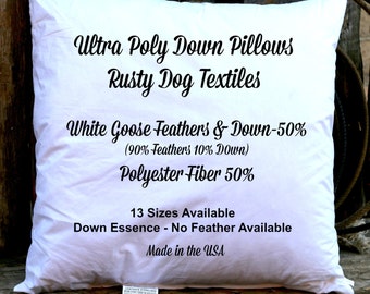 16x16 Inch Ultra Poly Down Pillow Insert - 50% Poly & 50 - 10/90 White Goose Down Feather