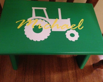Personalized Stool, Little Kid Step Stool, Boy Step Stool, Tractor