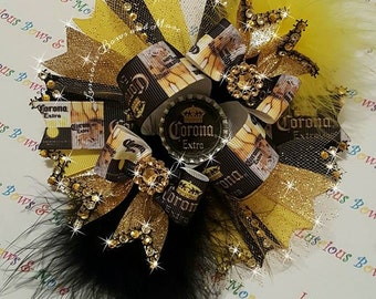 Corona Beer Hair Bow, Corona Beer Bow, Corona Bow, Corona