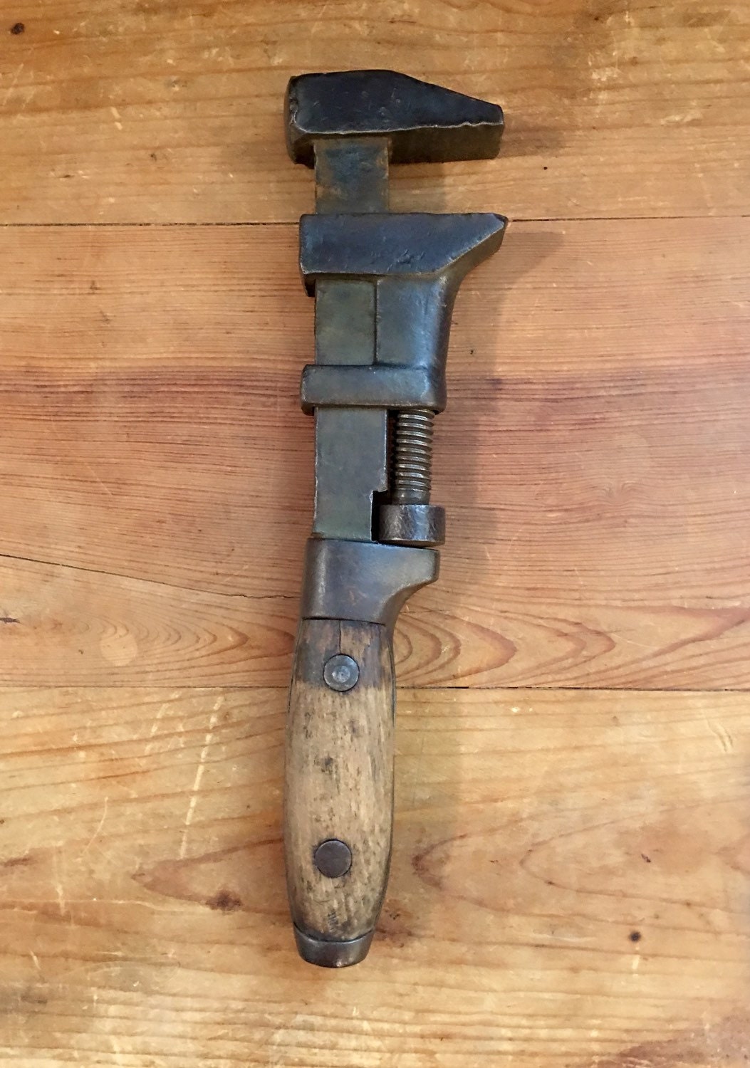 Vintage Monkey Wrench with Wooden Handle Circa 1940s by VinTiqs