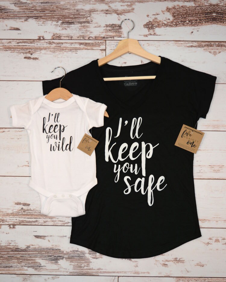 I'll Keep You Safe + I'll Keep You Wild Baby Combo, Baby Shower Gift, Birthday Gift, Newborn, Women's V-Neck, Graphic T-shirt, Fun Shirt