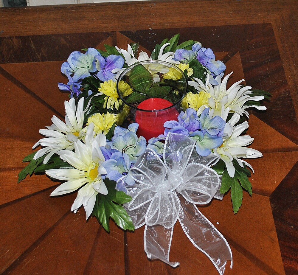 blue and white candle ring white daisy candle ring small