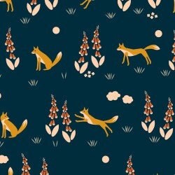 Fox Fabric Navy Cute Fox Fabric Dark Blue Cloud9