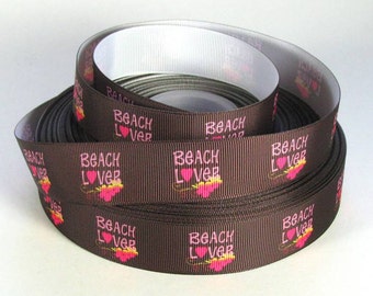 1" Seashore - Beach Lover - Grosgrain Ribbon