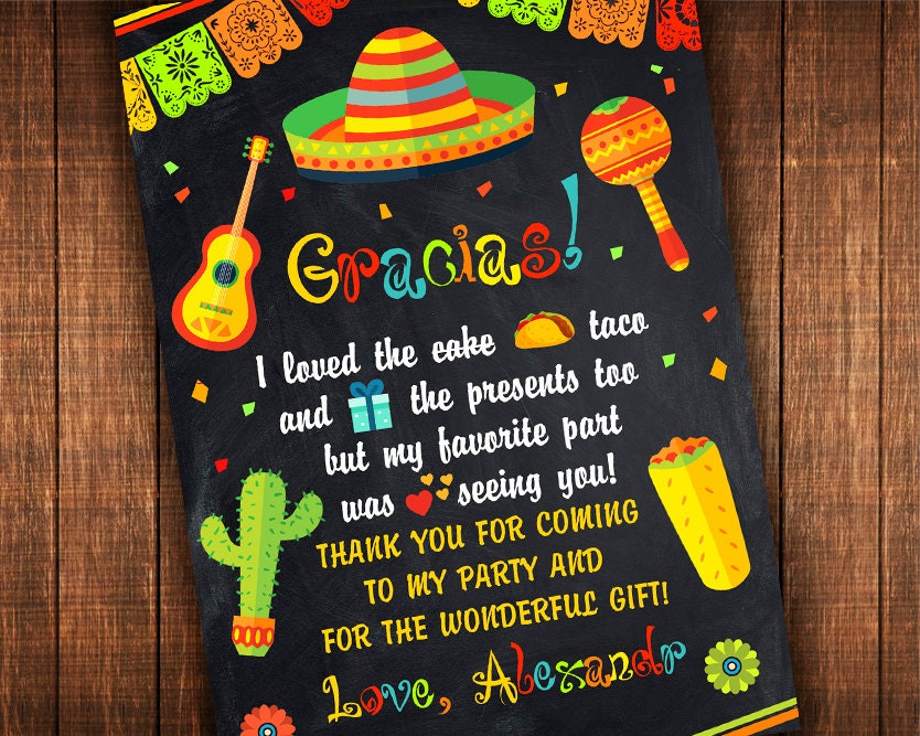 Fiesta Thank You Card Mexican Thank You Card Fiesta Party