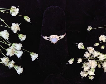 Opal Heart Shaped Sterling Silver Ring Size 5