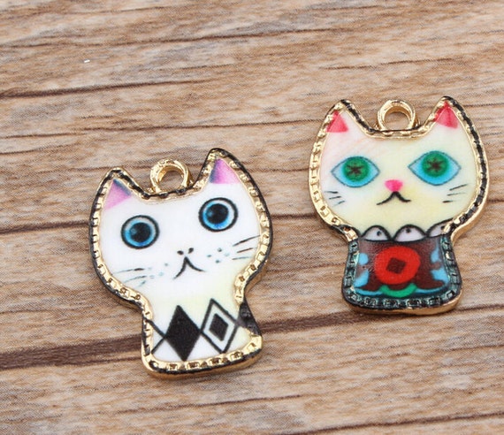 Cute Cat Charms Pendants Diy Jewelry Accessories In Gold Metal