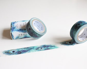 Peacock Feather Washi tape, Beautiful Watercolour Blue Washi Planner Tape (NT-101)