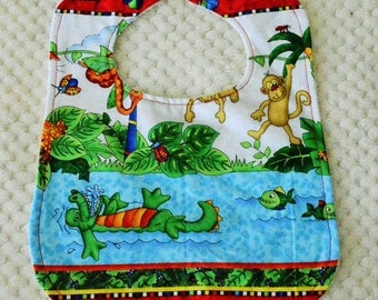 Animal print baby bib, Jungle Bib, Jungle Baby, Boys Bib, Crocodile Bib, Monkey Bib, Baby Gift