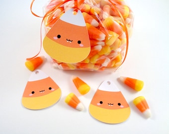 Kawaii Candy Corn Vampire Tags Cute Halloween Gift Tags for Trick or Treat Favor Bags - Set of 12 Die Cut Candy Corn