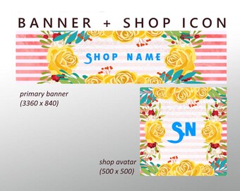 Custom Etsy Banner Set - Yellow Etsy Banner / Floral Etsy Banner, Flower Etsy Banner Set. Pink Etsy Set, Shop Banner and Avatar