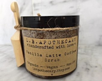 Organic Vanilla Latte Sugar Scrub / Coffee Scrub / Skin Tightening / Sugar Scrub / Vegan Sugar Scrub / Coffee Lovers Gift / Birthday Gift