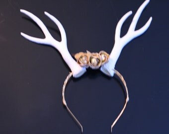 Antler Doe Fawn Headband Headpiece Wedding Gold White Floral Festival Cosplay