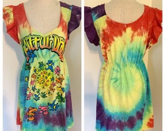 Grateful Dead T Shirt, Grateful Dead T Shirt Dress, repurposed t shirt, repurposed t shirt dress, tie dye dress, hippie dress, boho dress,