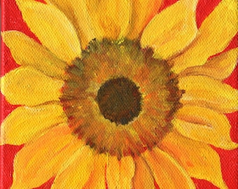 Sunflower Painting, Farmhouse decor 5 x 5 original flower art painting, sunflower decor, original painting acrylic canvas art