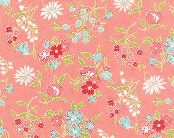Vintage Picnic - Playful in Coral Pink: sku 55125-13 cotton quilting fabric by Bonnie and Camille for Moda Fabrics - 1 yard