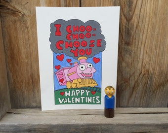 I "I Choo Choo Choose You" Valentine's Day Print and Ralph peg doll, PegBuddies, The Simpsons, Valentine's Day gift