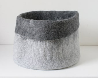 MEDIUM SIZED Sturdy Everyday Gray Basket / Hand felted wool / Wearable Art