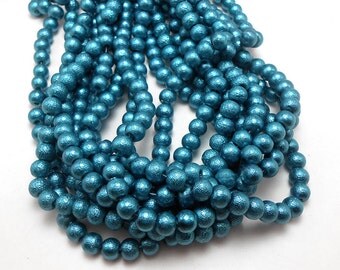 BD379 140 Glass Beads 6mm Faux Pale Blue Pearl Strand