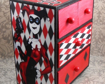 Custom Harley Quinn Red and Black Stash Jewelry Box