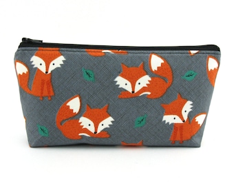 Orange Fox Cosmetic Bag, Zip Pouch, Makeup Bag, Pencil Case, Zipper