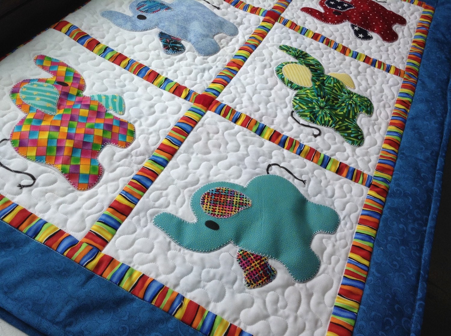Elephant Treasures handmade quilt baby boy