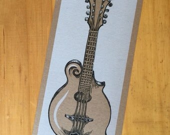 Hand-Carved MANDOLIN Print - STRING INSTRUMENT - Hand Printed Letterpress Poster