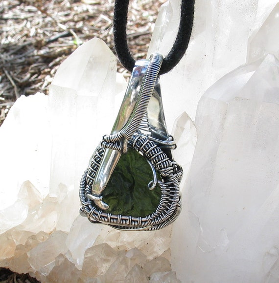 Raw Moldavite Pendant Wire Wrapped Pendant Heady Wire Wrap