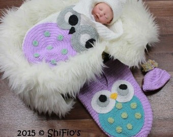 CROCHET PATTERN For Owl Baby Cocoon, Papoose & Hat in 3 Sizes U.K, U.S.A PDF 331 Digital Download