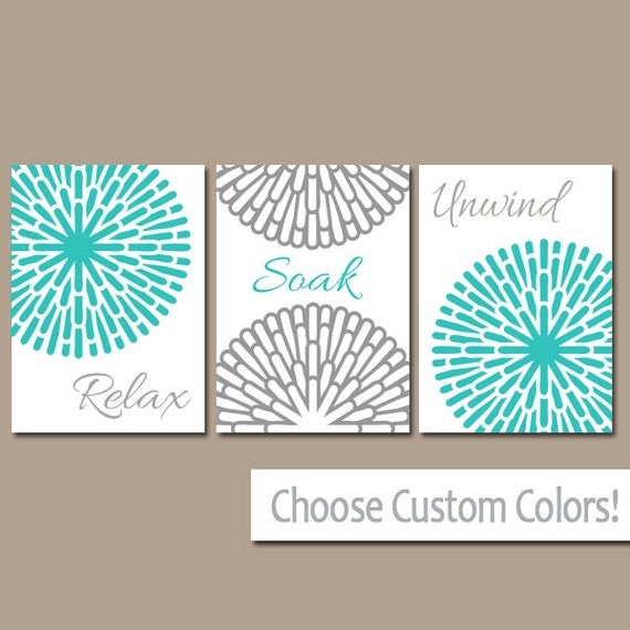 Turquoise Gray BATHROOM WALL Art Bathroom Decor CANVAS or