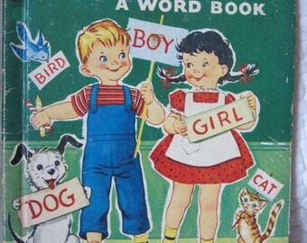 vintage children book Happy Word Book, 1951 Rand Mcnally Elf book