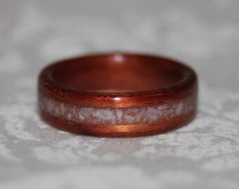 Bubinga Bent Wood Ring with Moonstone Inlay (In Stock Size 9.75; 6.5mm Width; Custom sizing available) // Wood Wedding Band