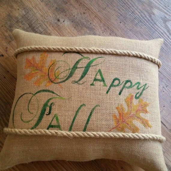 Burlap handpainted pillow wrap by InteriorLandscapes on Etsy
