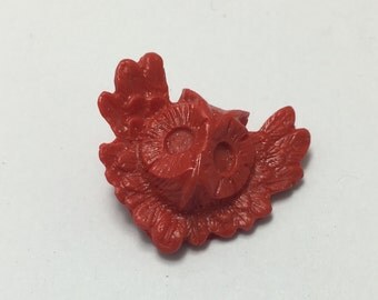 Winged Owl - Scarlet Red - Hand Made Clay Button