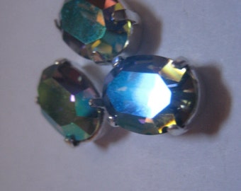 Lot of 3 14x10mm Black Diamond Glacier Blue Oval Shaped Swarovski Rhinestones in Sew on Settings