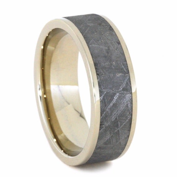 Meteorite Ring 14K White Gold Wedding Band by jewelrybyjohan