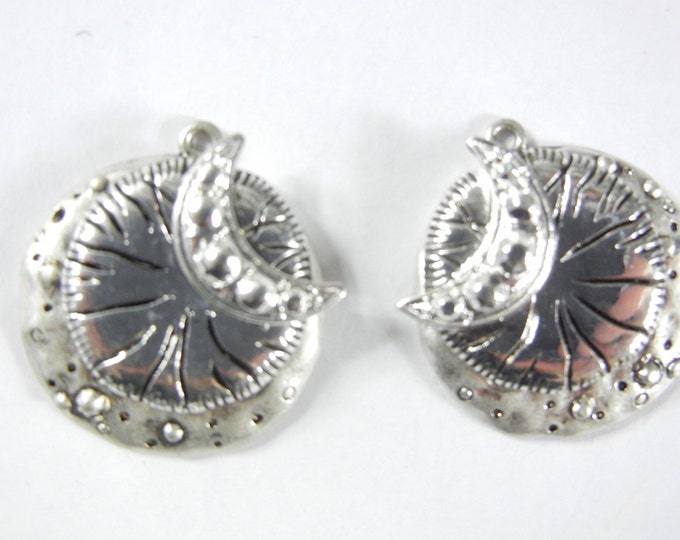 Pair of Silver-tone Round Layered Moon Charms Half Moon Full Moon Crescent Moon