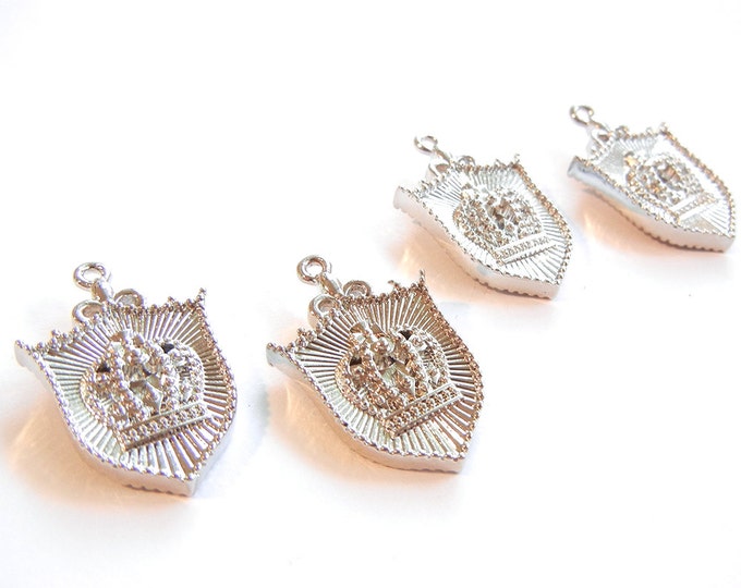 4 or 2 Pairs of Silver-tone Shield-shaped Double-sided Crown Crest Charms