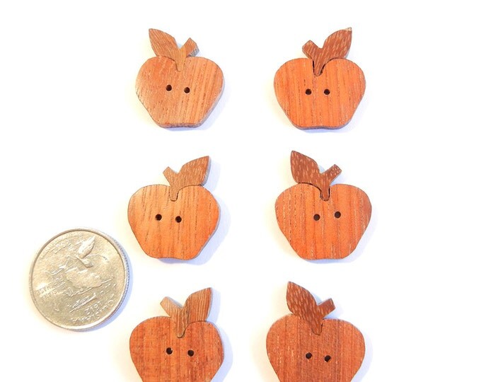 6 Natural Wood Apple Buttons