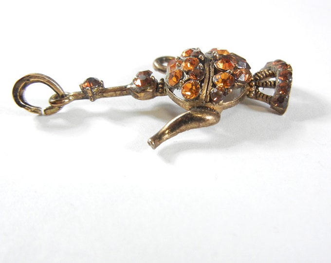 Topaz Rhinestone Magic Lamp Pendant Burnished Gold-tone