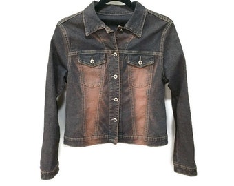 Juniors Jean Jacket, Dark Denim Jacket, Kids Vintage Jacket Vintage Kids Jean Jacket Distressed Two Tone Denim Jacket 12 14 Vintage Youth XL