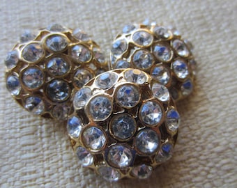 Vintage Buttons - 3 beautiful matching rhinestone embellished, antique gold finish metal (feb139b)