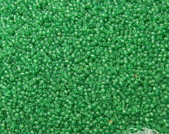 Size 16/0 or 18/0 Vintage Antique Micro Seed Beads - Transparent Grass Green